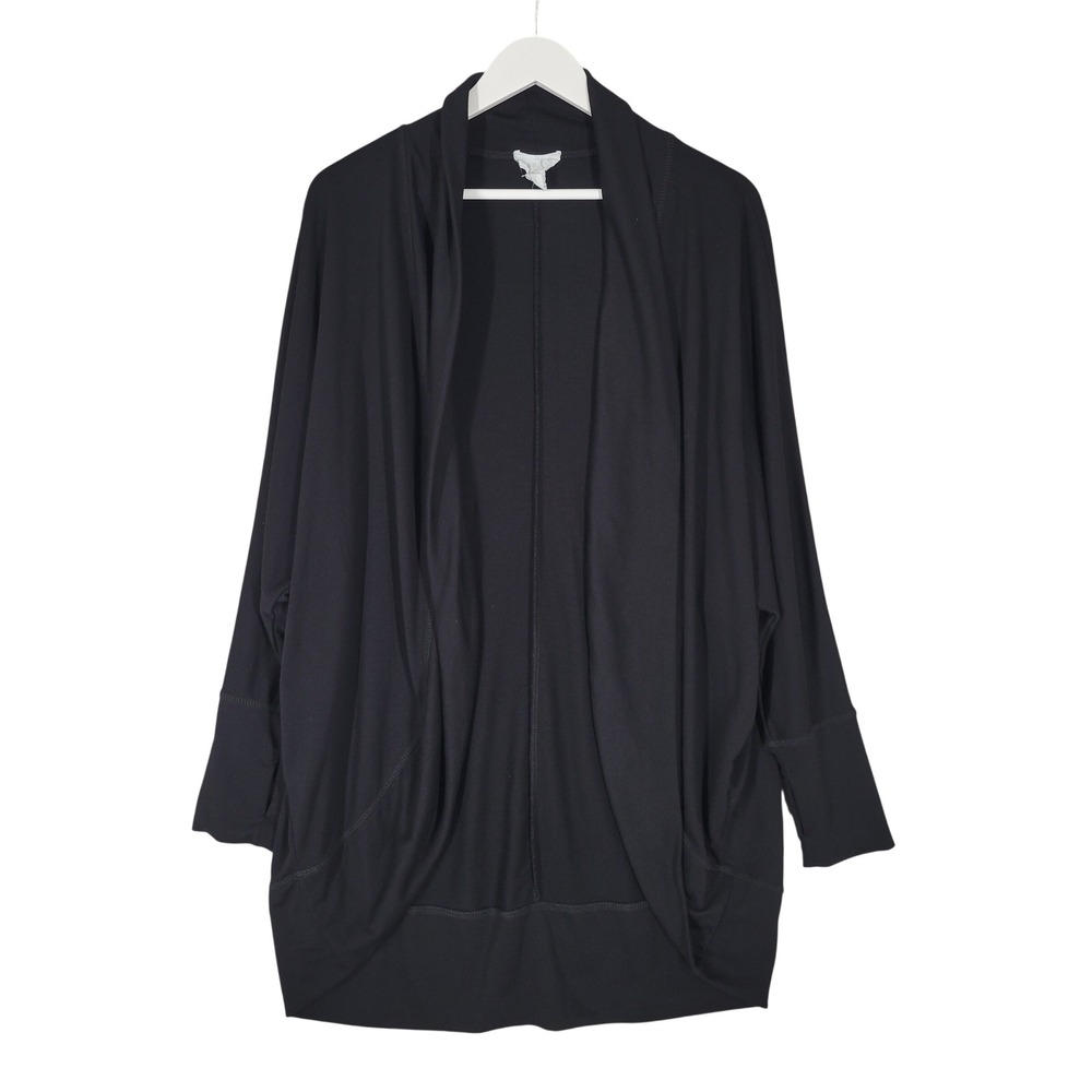 Caslon Cardigan Sz Large Black Longline Cocoon Batwing Thumbhole Open Front Knit